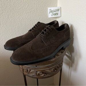 TODs Wingtip Velvety Suede English Style Derby Dress Shoes